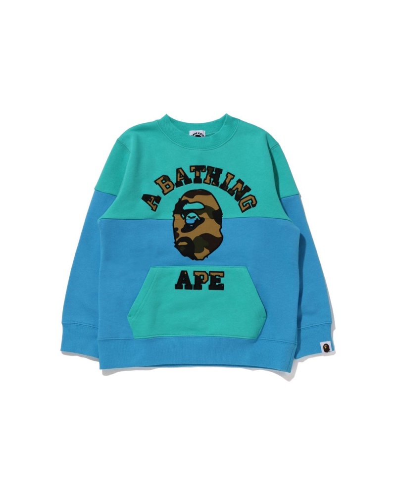 Hauts Bape 1st College Patch Colourblock Crewneck Vert Clair Enfant | EWZ-61655644